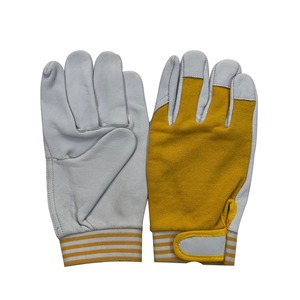 Guantes de trabajo de montaje de cuero de grano de cabra, guantes de conducción de cuero transpirables traseros de tela de algodón entrelazados, seguridad cómoda para las manos - Product Image 3