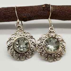 Pendientes colgantes de trabajo Jali de amatista verde facetada hechos a mano estilo bohemio joyería fina plata esterlina oro bodas regalos - Product Image 1