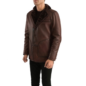 Veste d'hiver décontractée pour homme en cuir suédé véritable marron, écologique, à col rabattu, simple boutonnage, coupe-vent - Product Image 3