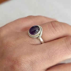 Bague pour femme en argent 925 faite à la main avec améthyste ovale et pierres précieuses bijoux fins pour mariage ou usage quotidien pour elle - Product Image 5