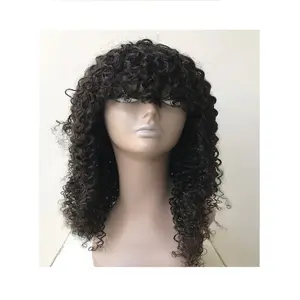 Raw Indian Temple Bob Kinky Bangs Curly Cuticle Aligned Wholesale 100% Unprocessed Remy Brazilian Peruvian Human Hair Wig Vendor