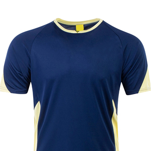 Custom Embroidered 100% Polyester Soccer Jersey Dark Blue with Yellow <b>Strips</b> Adult Sports Team Football Shirt - Product Image 4