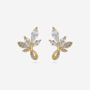 Trendy Gold-Plated Zinc Alloy Stud Earrings Marquise Cut Zircon Butterfly Shape for Weddings Parties Engagements Gifts-189707 - Product Image 3