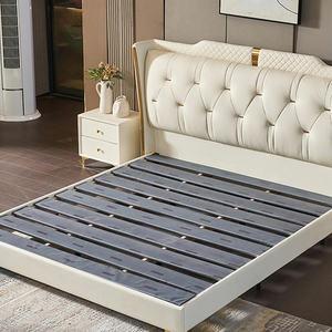 TRIHO-HB-064 Luxury King Genuine Leather Bed, Modern Upholstered Headboard, Strong <b>Wood</b> Slat Support Bed Frame, No Box Spring - Product Image 3