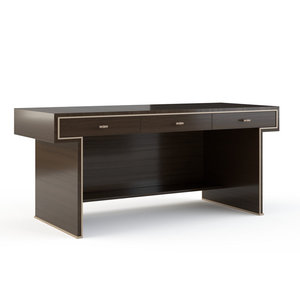 Ember Brown Engineered <b>Wood</b> Rectangular Writing <b>Desk</b> with Platinum Striping 3 Drawers 1-Year Warranty - Product Image 1