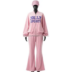 Conjunto Deportivo Premium para Mujer, 280 GSM, Rosa Suave, Rosa Cristal, con Pedrería, Logotipo Personalizado por Transferencia Térmica, Ropa Casual, Tallas Grandes - Product Image 5