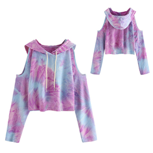 2025 Tie-Dye Women's Crop Hoodie Fashionable Long Sleeve Casual Sweatshirt with Short Hood <b>Winter</b> <b>Top</b> Blouse Front Printed Logo - Product Image 3