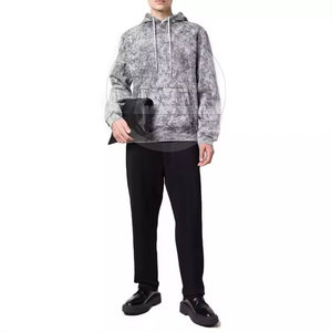 Sweat à capuche pour hommes avec épaules tombantes et coupe ample 100% coton saison hivernale col à capuche effet délavé Style de rue - Product Image 6