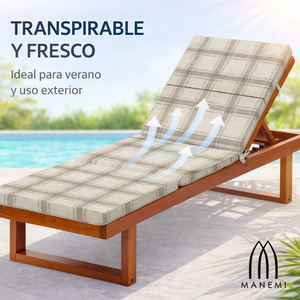 Chaise longue de jardin durable 190x57 cm avec housse amovible à fermeture éclair, sangles, rembourrage en mousse, structure en bois massif, design moderne - Product Image 6