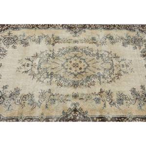 Alfombra de lana turca vintage 3,7 pies X 6,6 pies Beige marrón clásico área grande diseño de retazos rectangulares para pasillo respaldado con látex - Product Image 5