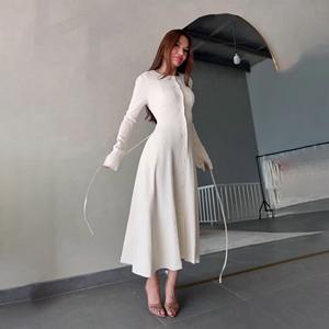 ชุดเดรสคาร์ดิแกนเอวสูงแขนยาวมีกระดุมสำหรับผู้หญิงแฟชั่นใหม่ฤดูใบไม้ร่วง - Product Image 5