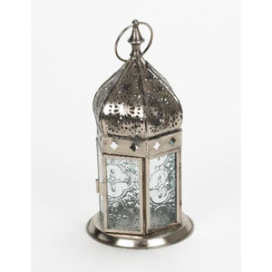 Farol Marroquí Plateado de Diseño, Soporte Decorativo de Metal, Perfecto para una Iluminación Elegante en Interiores y Exteriores - Product Image 1