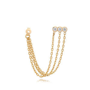 Pendientes con diseño de cadena de piedras de circonita Triple, joyería de plata de ley 925 hecha a mano turca, venta al por mayor - Product Image 4