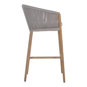 Tabouret de bar moderne en corde tressée pour extérieur, avec structure en teck massif, chaise haute de comptoir avec coussin résistant aux intempéries pour mobilier de patio et de jardin - Product Image 4