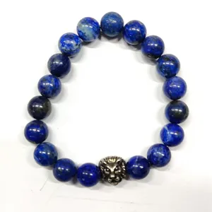 Bracelet en pierres précieuses naturelles Lapis avec charme de visage de longe Hommes Femmes Cette pierre encourage la conscience de soi et les idées cadeaux d'autonomisation