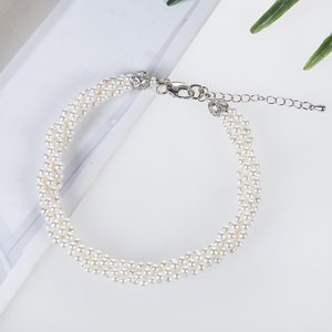 Pulsera WENCHI para Mujer, Compromiso, 4 Hileras de Perlas de Agua Dulce Naturalmente Retorcidas, Plata 925, Forma Redonda, Blanca, Moderna - Product Image 5
