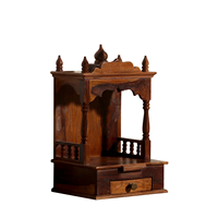 Mandir de Pooja de Madera Hecho a Mano, Templo Hindú de Madera Sólida, Altar de Oración para el Hogar con Acabado Marrón para Sala de Estar KA739