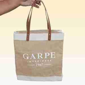 Best in Class Fourre-tout en jute avec sangle en cuir ultime Sacs à provisions de qualité supérieure - Product Image 6