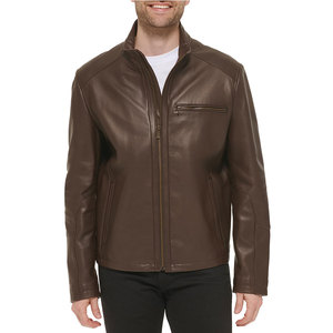 Veste en cuir pour homme, vente chaude, hiver, col montant, logo sur le devant, capuche, imperméable, écologique, décontractée - Product Image 1