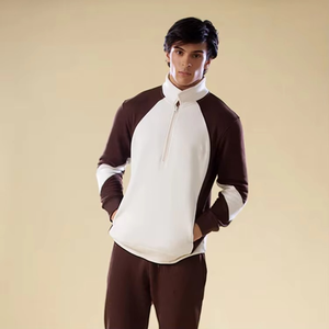 Autumn Men Half <b>Zip</b> <b>Hooded</b> Oversized Solid 100% Cotton Joggers Sets Sweatsuits Custom Logo Embroidery Digital Printing - Product Image 2