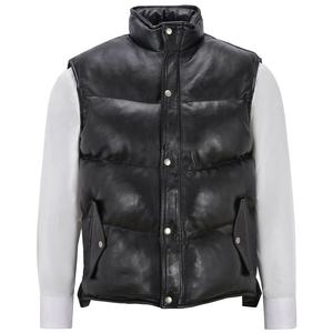 ATLANTIC-Gilet bouffant en cuir matelassé en peau de mouton noire pour hommes, coupe-vent décontracté, fermeture éclair, fourniture ODM - Product Image 1