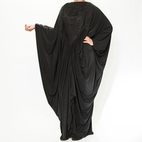 Abaya noire modeste pour femmes, manches longues, col haut, robe en crêpe longue jusqu'au sol, design simple