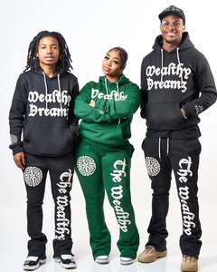 Chándal personalizado con logotipo, Top corto negro, chándal acampanado, lavado ácido, bordado desgastado, chándal, pantalones de chándal y conjuntos de sudaderas con capucha - Product Image 4