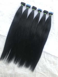 Extensions de cheveux humains Remy vierges, cuticules indiennes non traités, alignées, couleur naturelle, n ° 1, ruban adhésif de 20 pouces, lisses et soyeux, fournisseurs - Product Image 2