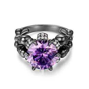 Bague Jeulia en argent sterling noir avec crâne – Incrustation en acier inoxydable plaqué or rose et rhodium, style hip-hop tendance pour anniversaire - Product Image 2