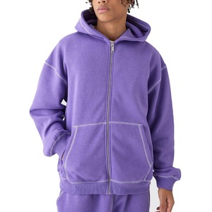 Sweat à capuche unisexe en polaire lourde avec logo personnalisé OEM ODM Motif à points contrastés Fermeture éclair pour hommes pour la saison hivernale - Product Image 3