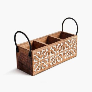 Best Sale Wooden Cutlery Tabletop Organizer Sturdy 3 Dividers Spoon Restaurant Kitchen Party Tabletop Cutlery Holder Metal - Product Image 4