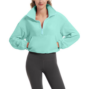 Sudadera Corta con Media Cremallera para Mujer, Sudadera Estética con Hombros Caídos, Nuevo Estilo, Suave, Ropa Deportiva, Sudadera de Invierno - Product Image 3