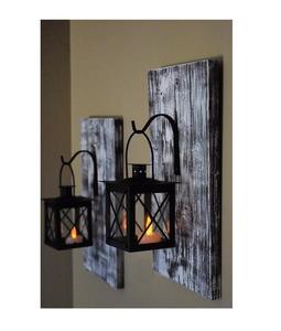 Juego de dos farolillos de metal de diseño de tendencia con vidrio y hierro de buena calidad para decoración de restaurantes y uso de portavelas a granel - Product Image 1