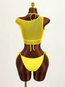 Ensemble <span class=keywords><strong>de</strong></span> bikini brésilien sexy pour femmes, couleur unie, soutien-gorge push-up avec string à lacets, ensemble 3 pièces - Product Image 2