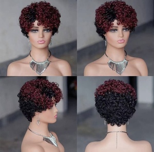 Peluca corta afro rizada/Peluca corta Pixie Tendencia caliente Color personalizado Frontal de encaje/Cierre Borgoña/Rubio/Color OEM - Product Image 3
