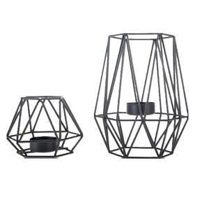 Portavelas de alambre de hierro con diseño geométrico de huracán, alta tendencia, perfecto para mantener las velas seguras durante el uso en interiores y exteriores - Product Image 3