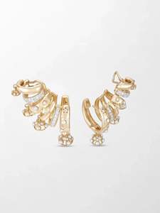Pendientes de Diamantes Cultivados en Laboratorio con Forma de Luna Creciente, 1.42 Ct, Color GH, Claridad VS, 98 Diamantes, Oro Amarillo de 14K, Diseño con Acento de Perla - Product Image 6