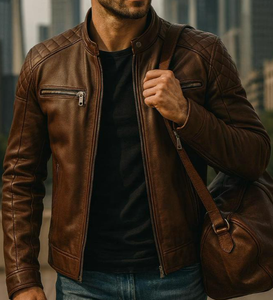 ออกแบบแจ็คเก็ตบอมเบอร์หนังแฟชั่นของคุณเอง คุณภาพสูง คอตั้ง โลโก้ด้านหน้า ผ้าแคนวาส แขนยาว สำหรับผู้ชาย - Product Image 3