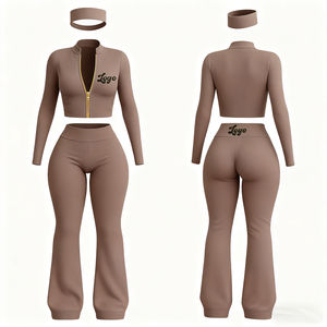 ชุดวอร์มผู้หญิง Y2K พร้อมโลโก้สั่งทำ ชุดแจ็คเก็ตซิปเต็มตัวพร้อมกางเกงขาบาน ชุดออกกำลังกาย 2 ชิ้น ชุดออกกำลังกายสำหรับผู้หญิง - Product Image 2