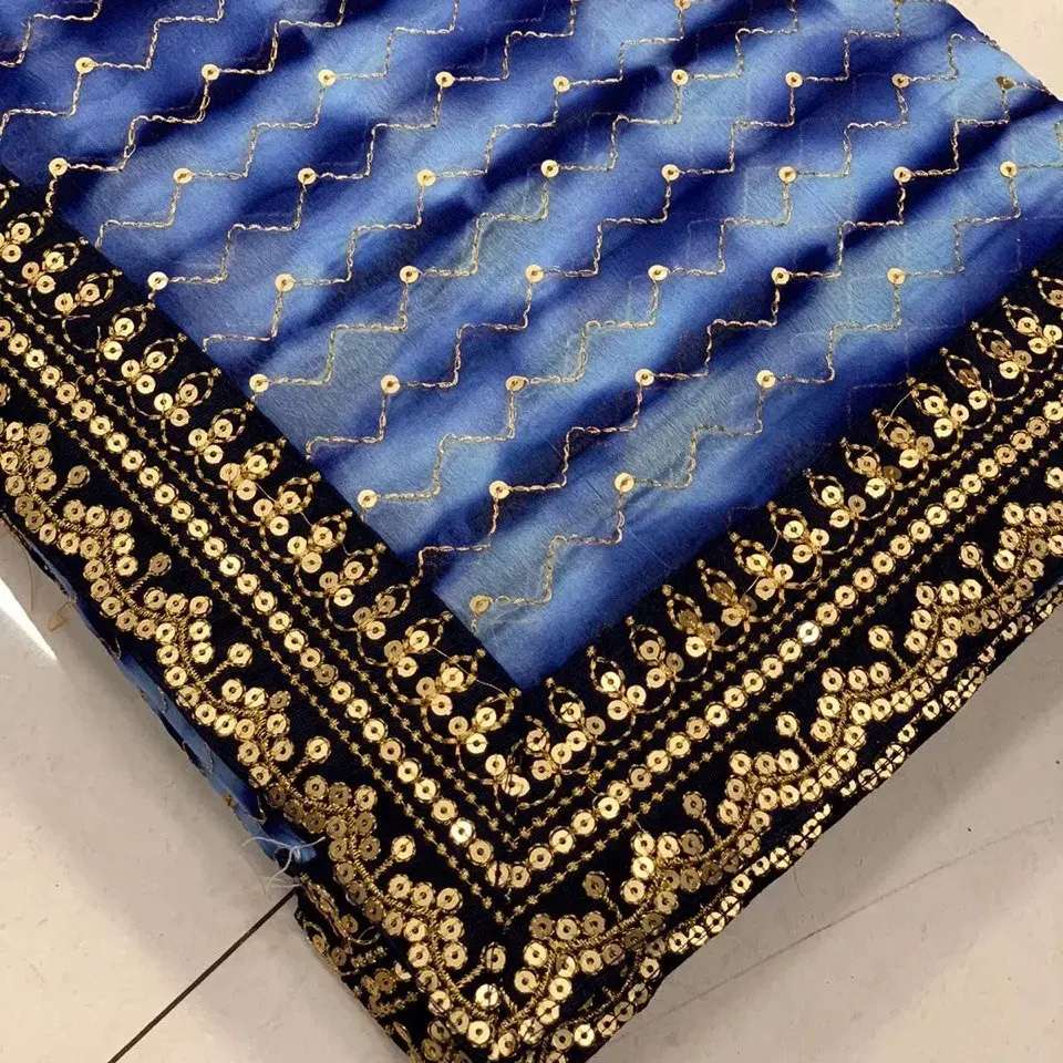 FULPARI Saree de tecido Chi-non lindo TIE & tintureiro com ondas douradas 5 m.m. Sequência work.saree combinando com o tom do saaree como par
