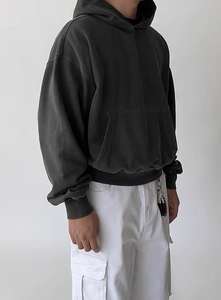 Pull-over oversize vierge à épaules tombantes avec logo 100% coton personnalisé Sweat-shirt épais Sweat-shirt à capuche en éponge française pour hommes - Product Image 3