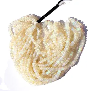 Batu Opal Etiopia Putih Alami Batu Semi Mulia Faset Rondelle Gemstone Beads Strand Kalung Membuat Perhiasan Welo Opal Beads