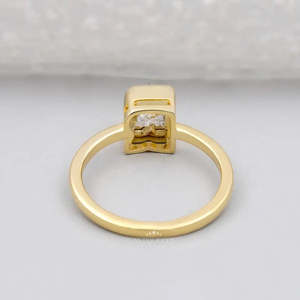 Lab Grown Diamond <b>Engagement</b> <b>Ring</b> R Letter with Bezel Set in Yellow Gold <b>Unique</b> and Elegant Diamond <b>Rings</b> - Product Image 5