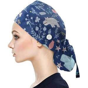 Bonnet de gommage de haute qualité Logo personnalisé impression pris en charge rubans cravates queue de cheval porte-cheveux chapeau coton infirmière gommage casquettes Satin doublé - Product Image 2