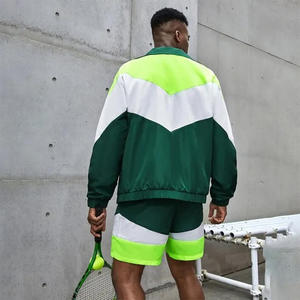 2025 hommes de haute qualité 2 pièces été ensemble court imprimé Nylon fermeture éclair couleur bloc coupe-vent veste grande taille - Product Image 6