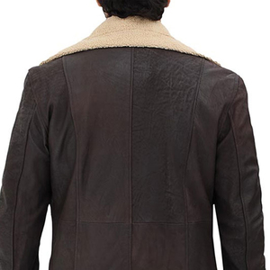 Manteau en cuir véritable de couleur unie à manches longues pour hommes Manteau à col rabattu avec logo personnalisable Manteau en cuir pour hommes - Product Image 5