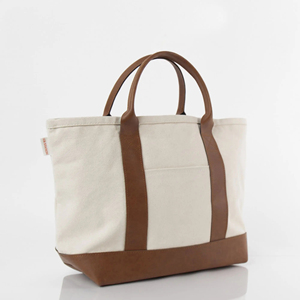 MORGANS INDUSTRIES <b>Canvas</b> <b>Tote</b> Bag Brown Leather Handles Base Solid Color Minimalist Design Zipper Closure All Seasons for Daily - Product Image 3