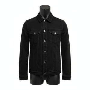 Veste en jean noire personnalisée pour homme, style classique, boutonnée, coupe trucker, unisexe, manches longues, grandes tailles, très demandée - Product Image 1