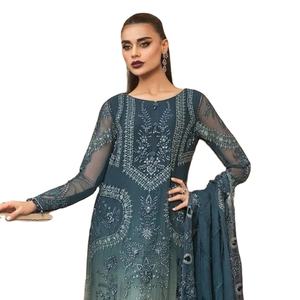 Nuevo traje de organza paquistaní bordado pesado con colgante Stanton Dupatta para fiestas - Product Image 1