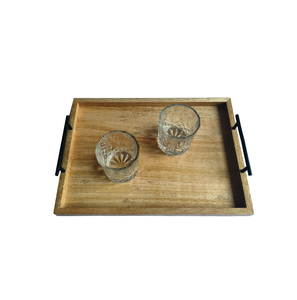 Bandeja de servicio de madera de excelente calidad, bandeja de servicio de copa de vino con mango de Metal redondo y taza para restaurante usado - Product Image 3